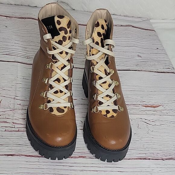 STEVE MADDEN Brown Leather Boots with Leopard Print Size 9 - Picture 3 of 10
